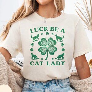 Irish St Patricks Day Cat Tee, Gift For Cat Lover, Graphic Lucky Cat Shirt